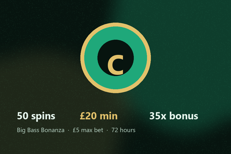 Gold casino chip on dark green felt, marked with the Casimba welcome figures